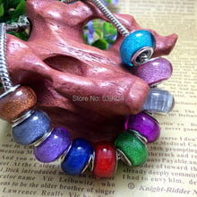 14MM Mixed Color Glitter Powder Silver Plated Big Hole Beads Charms Fit  Jewelry Bracelet Finding 50pcs/lot 2024 - buy cheap