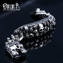 Beier Punk Rock Skull Men Bracelets & Bangles 2018 Biker High Quality Stainless Steel Chain Jewelry Dropshipping LLBC8-059 2024 - buy cheap