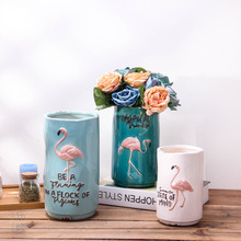 Vaso de flores flamingos artesanal, vaso de mesa de cerâmica fofo decoração da casa porcelana desenho vaso de flores clássico presente de natal 2024 - compre barato