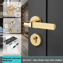 Cerradura de puerta magnética de madera maciza para el hogar, chapa de lujo con diseño moderno de oro, silencioso, para interior, estudio, dormitorio, color negro 2024 - compra barato