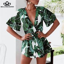 Bella Philosophy 2018 summer bohemian women v-neck jumpsuit wrap lace up print female rompers casual loose ladies bodysuit 2024 - buy cheap