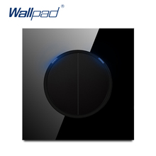 Wallpad L6 Black 2 Gang 1 Way Tempered Glass Random Click Push Button Wall Light Switch With Blue LED Indicator 2024 - buy cheap