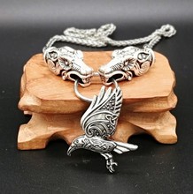 Vintage Odin's Wolf Head With Flying Raven Pendant Nordic Viking Keltic Knot Rune Amulet Necklace 2024 - buy cheap