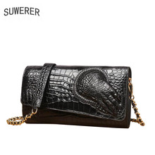 Suverer bolsa de couro legítimo feminina, bolsa de couro bovino em relevo com estampa de crocodilo, da moda, bolsa de ombro feminina 2019 2024 - compre barato