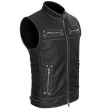 Mens Real Leather Stand Collar Motorcycle Biker Waistcoat Vest Genuine Leather Cowhide Vintage Zipper Pockets Sleeveless Jackets 2024 - buy cheap