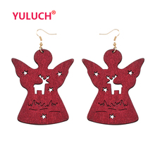 YULUCH Vintage wooden geometric irregular hollow elk pendant earrings for national fashion woman Christmas earrings gifts 2024 - buy cheap