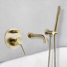 Ouro escovado torneira da banheira misturador de água quente e fria conjunto chuveiro fixado na parede do banheiro torneira do chuveiro banho bico 2024 - compre barato