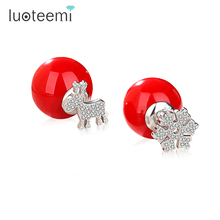 Christmas Gift LUOTEEMI New Jewelry Snowflake and Stud Earrings Tiny Shining CZ Crystal Red Imitation Pearl Double Side Brincos 2024 - buy cheap