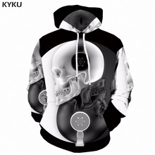 Мужская толстовка с капюшоном KYKU Yin Yang, черно-белая толстовка с 3D-принтом черепа, одежда для улицы 2024 - купить недорого