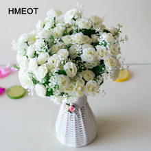 15 Heads Mini Roses Bouquet Artificial Flower Wedding Scene Layout Fake Floral Living Room Desk Christmas Home Decor Accessories 2024 - buy cheap