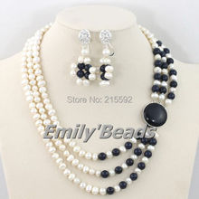 New Pearl Beads Earrings Necklace Jewelry Set White Black Wedding Bridal/Bridesmaid Freshwater Pearl Bead Jewelry Set FP061 2024 - buy cheap