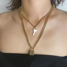 Rongho novo punk metal bloqueio chave pingente colar para as mulheres gargantilha de ouro colares feminino colar de corrente do vintage jóias 2024 - compre barato