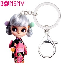 Bonsny chaveiro de acrílico prata japonês boneca de cabelo chaveiro fashion joias fofas para mulheres meninas adolescentes acessórios 2024 - compre barato