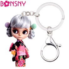 Bonsny Acrylic Japanese Silver Hair Doll Key Chains Keychain Keyring Cute Fashion Jewelry For Women Girls Teens Accessories 2024 - buy cheap