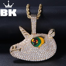 THE BLING KING Custom Rhinoceros Necklace Hip Hop Full Iced Out Cubic Zirconia gold sliver CZ Stone 2024 - buy cheap