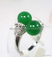 FREE SHIPPING >>>Double Green STONE Beads White  Crystal Ring Size: 6.7.8.9 2024 - buy cheap