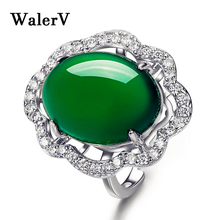 WalerV новые модные высококачественные ювелирные изделия кольцо для женщин набор Овальный зеленый кристалл кольцо цветное циркониевое кольцо подарки на палец 2024 - купить недорого