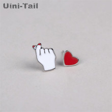 Uini-Tail hot new 925 Tibetan silver asymmetry than heart earrings creative student girl heart earrings small fresh ideas GN543 2024 - buy cheap