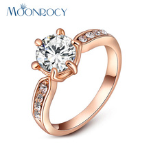 MOONROCY Drop Shipping  Jewelry Rose gold Color Wedding Austrian Crystal Rings fashion engagement ring for Women 2024 - buy cheap