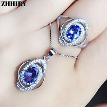ZHHIRY Real Natural Blue Tanzan Jewelry Sets 925 Sterling Silver Ring Necklace Pendant For Women Gemstone Fine Jewelry 2024 - buy cheap