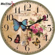 MEISTAR Vintage Round Beautiful Flower Design Wall Clocks Classic Watches Silent Home Cafe Kitchen Decoracion Hogar Wall Clock 2024 - buy cheap