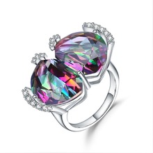 Женское кольцо из серебра 925 пробы, натуральный Радужный мистический кварцевый камень 2024 - купить недорого