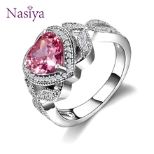 Charm Silver Color Women's Jewelry Ring Multicolor Heart Pink Cubic Zircon Rings For Women Wedding Engagement Birthstone Ring 2024 - buy cheap