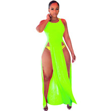 Женское длинное платье, неоновое, зеленое, оранжевое, длинное, с о-вырезом, без рукавов 2024 - купить недорого