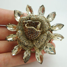 TTjewelry-broche de estilo Vintage, broche de flor de tono dorado, colgante cristal Diamante de imitación marrón 2024 - compra barato
