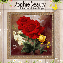 Картина из страз «сделай сам» Sophie Beauty, желтая Цветочная красная роза, вышивка крестиком, кристальная квадратная мозаика, искусство, наборы для вышивки 2024 - купить недорого