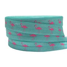 5/8" Pink Flamingos Printed Fold Over Elastic Flamingo Green Flamingo FOE Ribbon for DIY Headwear Hair Accessories 10yards/lot 2024 - buy cheap