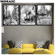 Conjunto de 3 unidades de pintura diamante 5D diy de paisaje de ciudad, mosaico bordado con diamantes cuadrados de resina, color blanco y negro, decoración de punto de cruz 2024 - compra barato