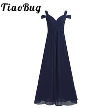 Women Ladies Chiffon Off-The-Shoulder Long Bridesmaid Dress Women Side Split High-waisted Floor Length Prom Wedding Party Dress 2024 - buy cheap