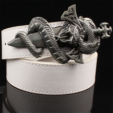 Fashion cool men's belt knife buckle punk belt metal buckle leather belt snake pattern wild sword snake pattern punk rock style 2024 - buy cheap