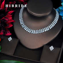 HIBRIDE новый дизайн прозрачный круглый вырез сверкающий кубический цирконий Женские Ювелирные наборы свадебное платье для невесты Аксессуары 2024 - купить недорого