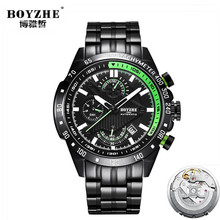 BOYZHE Chronograph Mens Automatische Horloges Top Brand Luxe Mannen Polshorloge rvs Mechanische Horloge relogio masculino 2024 - buy cheap