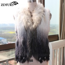 ZDFURS * Raccoon Fur collar Women rabbit fur gilet Waistcoat colete pele  Ladies Knitted Natural Rabbit Fur Vest  ZDKR-165005A 2024 - buy cheap