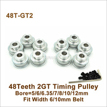 POWGE 48 Teeth 2GT Timing Pulley Bore 5/6/6.35/7/8/10/12mm Fit W=6/10mm 2GT Synchronous Belt 48T 48Teeth GT2 Pulley 2024 - buy cheap