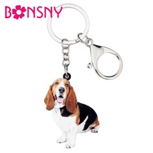 Bonsny-Llavero de perro Basset Hound de acrílico, anillo de joyería de animales para mujeres, niñas, bolsos para bolso, regalo de 2024 - compra barato