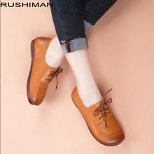 RUSHIMAN New Handmade shoe Women Genuine Leather flat Shoes For Women Round Toe Lace-Up Casual Shoes Spring Autumn Loafers Shoes 2024 - buy cheap