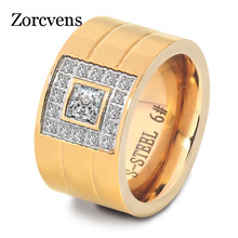 Zorcins 12 мм широкое кольцо ювелирные изделия серебряного цвета из нержавеющей стали белые кольца с камнями Стразы для женщин 2024 - купить недорого
