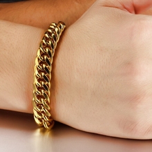 Двойной кубинской цепи браслет желтое золото заполненный ювелирный браслет мужской 8" 2024 - купить недорого