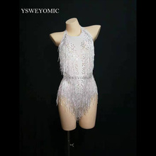 Body corto con mangas de borlas y diamantes de imitación para mujer, ropa de escenario para baile, club nocturno, 2019 2024 - compra barato