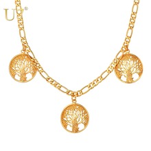 Collar de cadena U7 de Figaro para mujer, joyería de Color dorado, dijes de moda, colgante de árbol de la vida, collares N560 2024 - compra barato
