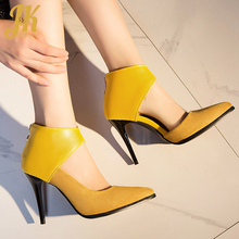 JK Stiletto Heels High Sandals Women Summer Sandals Pointed Toe Shoes Ladies Zip Pu Party Shoes Female 2019 Yellow Plus Size 50 2024 - buy cheap