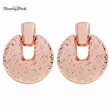 Banny Pink Large Hammer Round Stud Earrings For Women New Fashion Gold Rose Gold Color Geometric Post Earrings Brincos 2024 - buy cheap