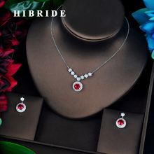 Hibride conjuntos de joias de noiva, forma redonda, zircônia cúbica vermelha, acessórios de casamento, joias indianas por atacado 2024 - compre barato