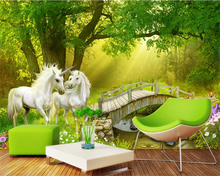 beibehang Custom wallpaper forest unicorn white horse tree bridge TV background wall home decor living room bedroom 3d wallpaper 2024 - buy cheap