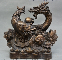 Китайская народная статуя из бронзы, чистая медь фэншуй Дракон богатства Феникс монета юаньбао 2024 - купить недорого