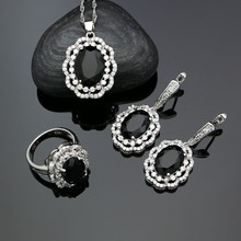 Набор ювелирных изделий из серебра 925 пробы с черным кубическим цирконием, серьги с белыми кристаллами, ожерелье, кольцо, набор серебряных украшений для женщин 2024 - купить недорого